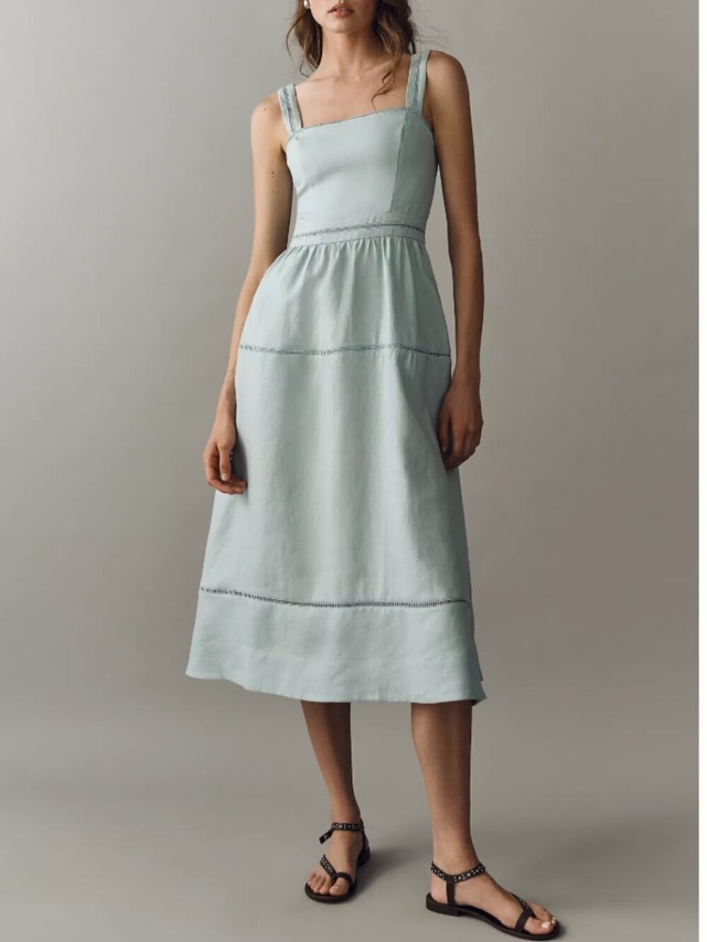 BEST Reformation Everett Linen Midi Dress Sz4 Aquamarine Blue Classic